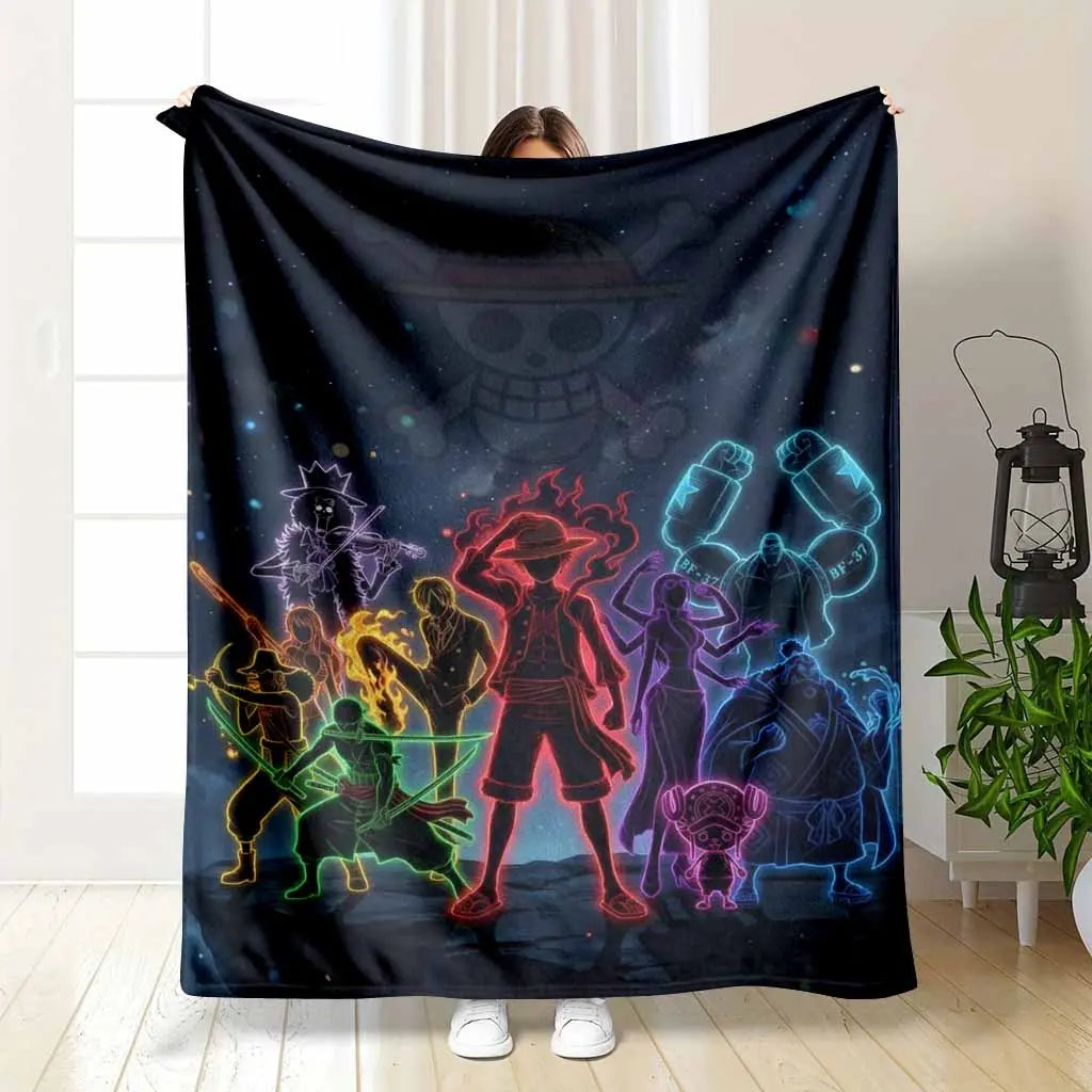 One-Piece Neon Silhouette Anime Blanket