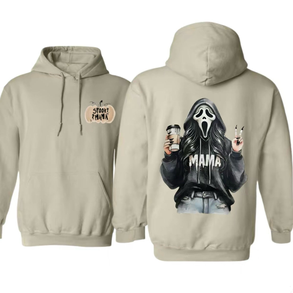 Spooky Mama Halloween Fun Ghost Face Girl Drinking Coffee T-Shirt/Sweatshirt/Hoodie