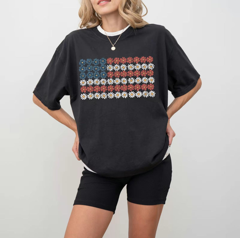 American Flag Flowers T-Shirt/Sweatshirt/Hoodie