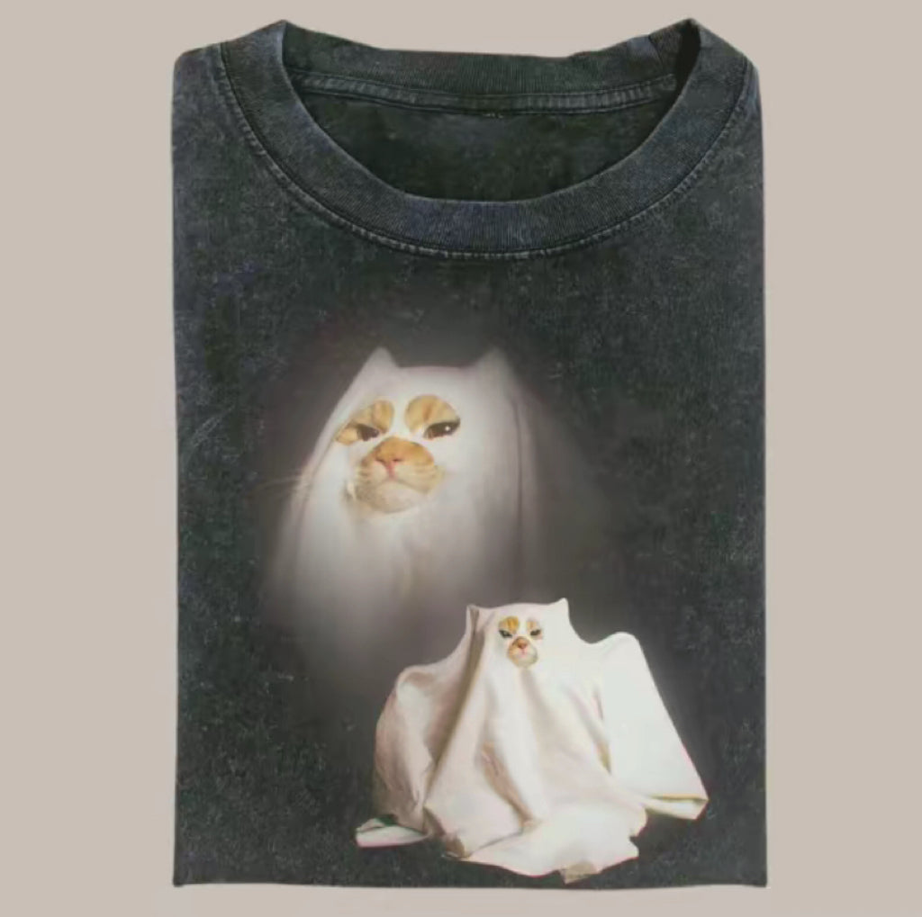 Retro Ghost Kitty Funny Meme T-Shirt/Sweatshirt/Hoodie