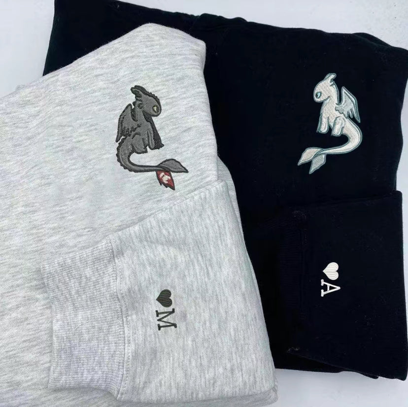Toothless The Gragon Couple Embroidered T-Shirt/Sweatshirt/Hoodie