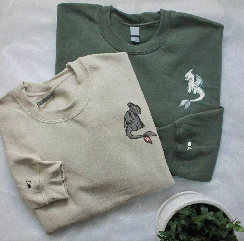 Toothless The Gragon Couple Embroidered T-Shirt/Sweatshirt/Hoodie
