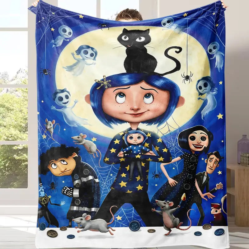 Coraline Jones & Black Cat Cartoon Series Blanket