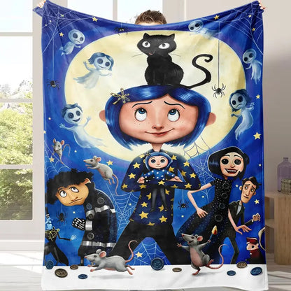 Coraline Jones & Black Cat Cartoon Series Blanket