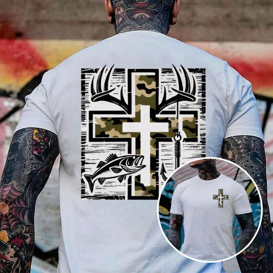 Southern Charm Fishing Camo Cross Antlers and Bass T-Shirt/Sweatshirt/Hoodie