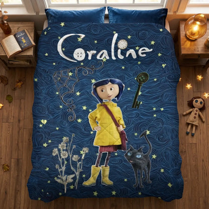 Coraline Jones & Black Cat Cartoon Series Blanket
