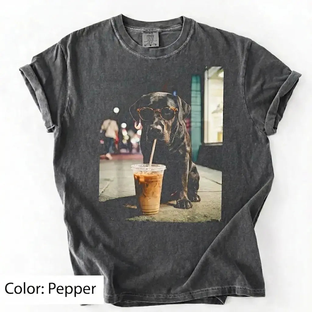 Dog Drinking Iced Coffee Meme Gift for Dog Lovers T-Shirt/Sweatshirt/Hoodie
