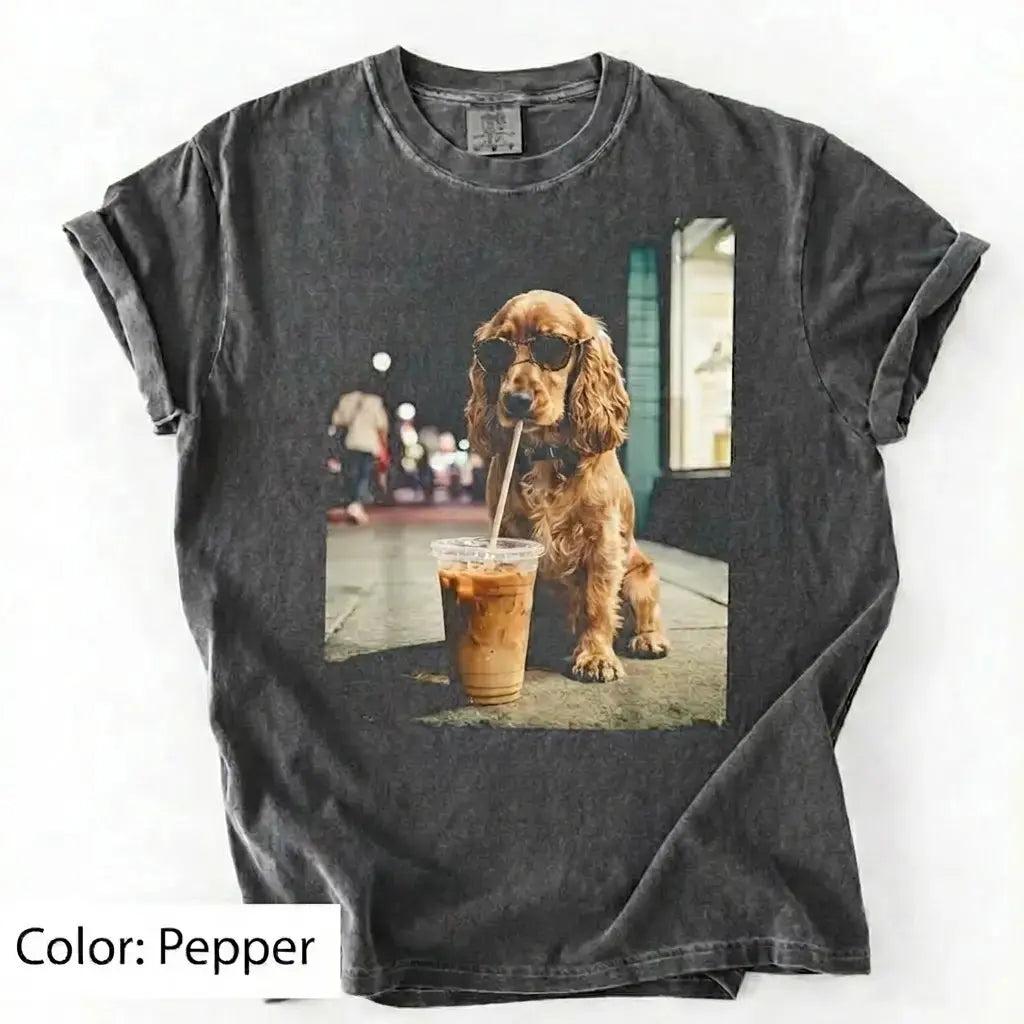 Dog Drinking Iced Coffee Meme Gift for Dog Lovers T-Shirt/Sweatshirt/Hoodie