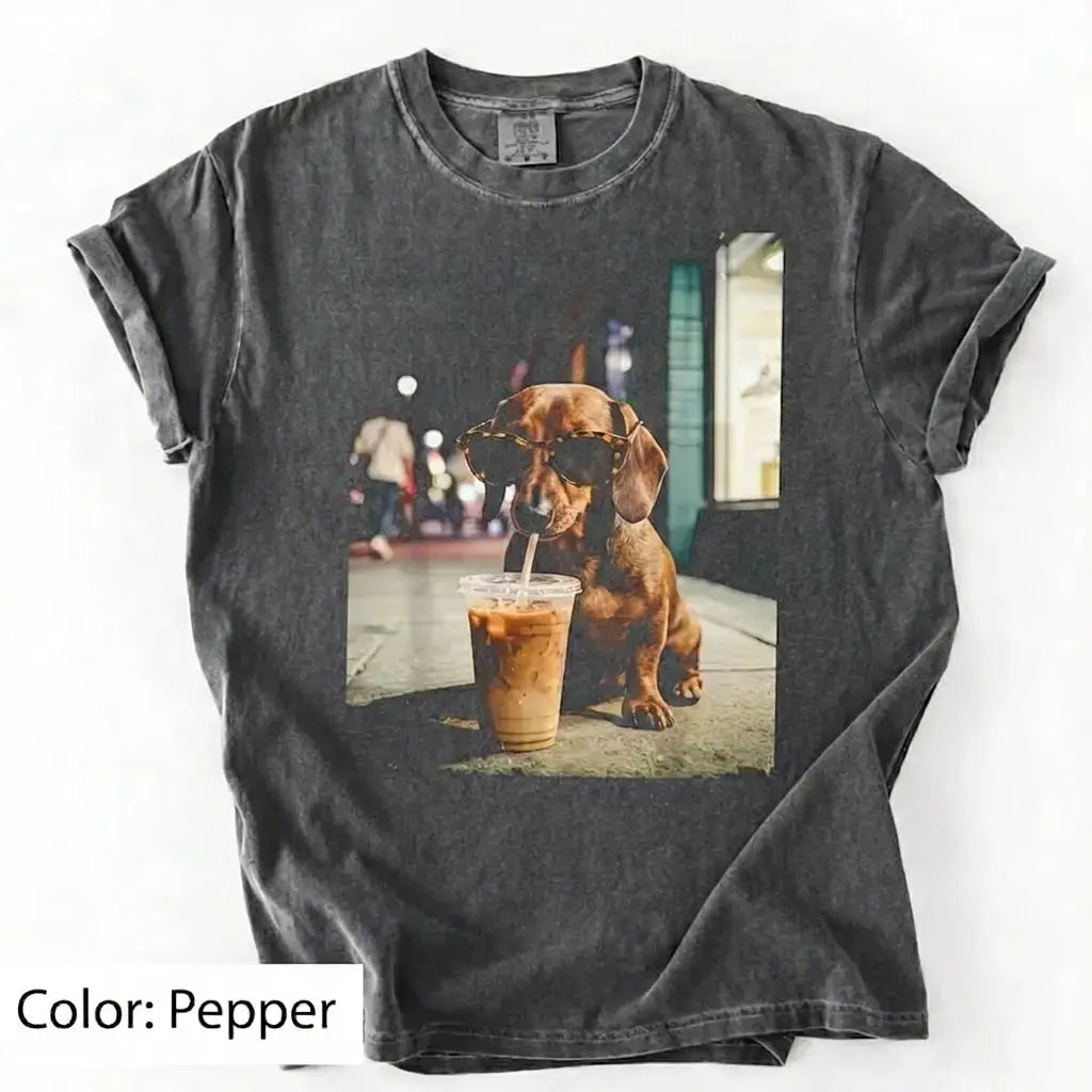 Dog Drinking Iced Coffee Meme Gift for Dog Lovers T-Shirt/Sweatshirt/Hoodie
