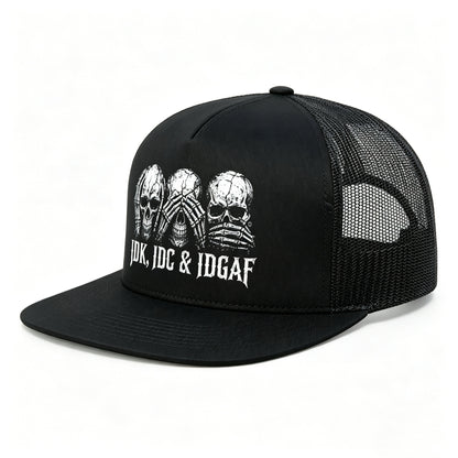 IDK IDC & IDGAF Skull Style Snapback Hat