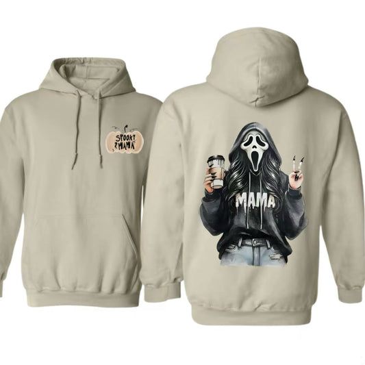 Spooky Mama Halloween Fun Ghost Face Girl Drinking Coffee T-Shirt/Sweatshirt/Hoodie