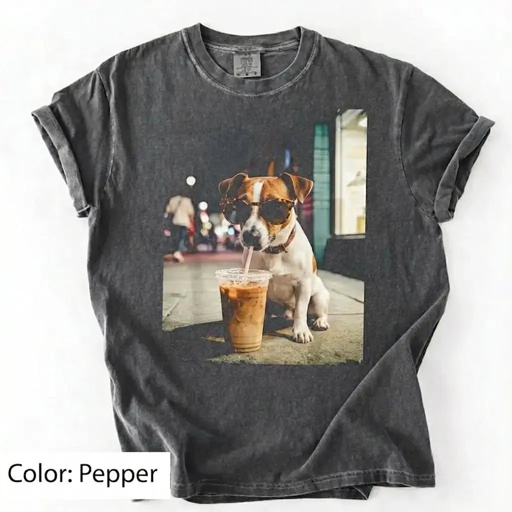 Dog Drinking Iced Coffee Meme Gift for Dog Lovers T-Shirt/Sweatshirt/Hoodie