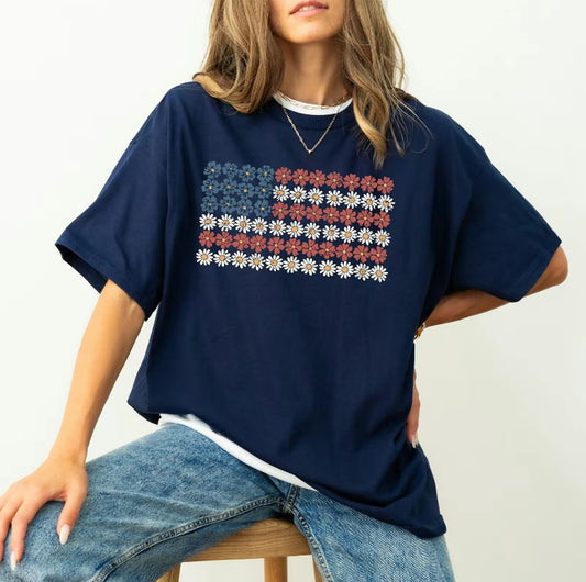 American Flag Flowers T-Shirt/Sweatshirt/Hoodie