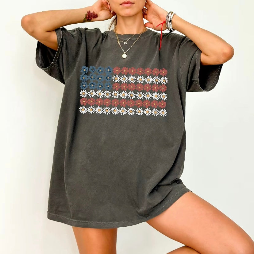 American Flag Flowers T-Shirt/Sweatshirt/Hoodie