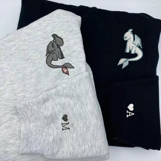 Toothless The Gragon Couple Embroidered T-Shirt/Sweatshirt/Hoodie